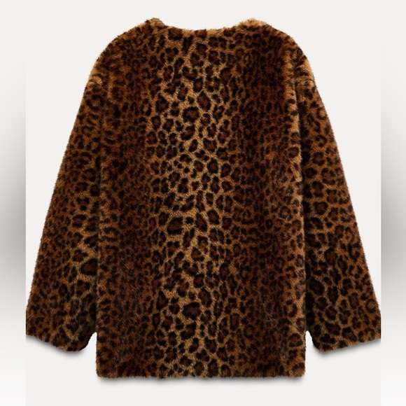 Zara faux fur animal print ( leopard) coat NWT - Picture 4 of 7